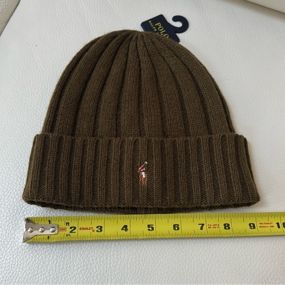 Polo by Ralph Lauren Olive Wool Blend Ribbed Cuff Knitted Beanie hat -one size - Picture 4 of 5